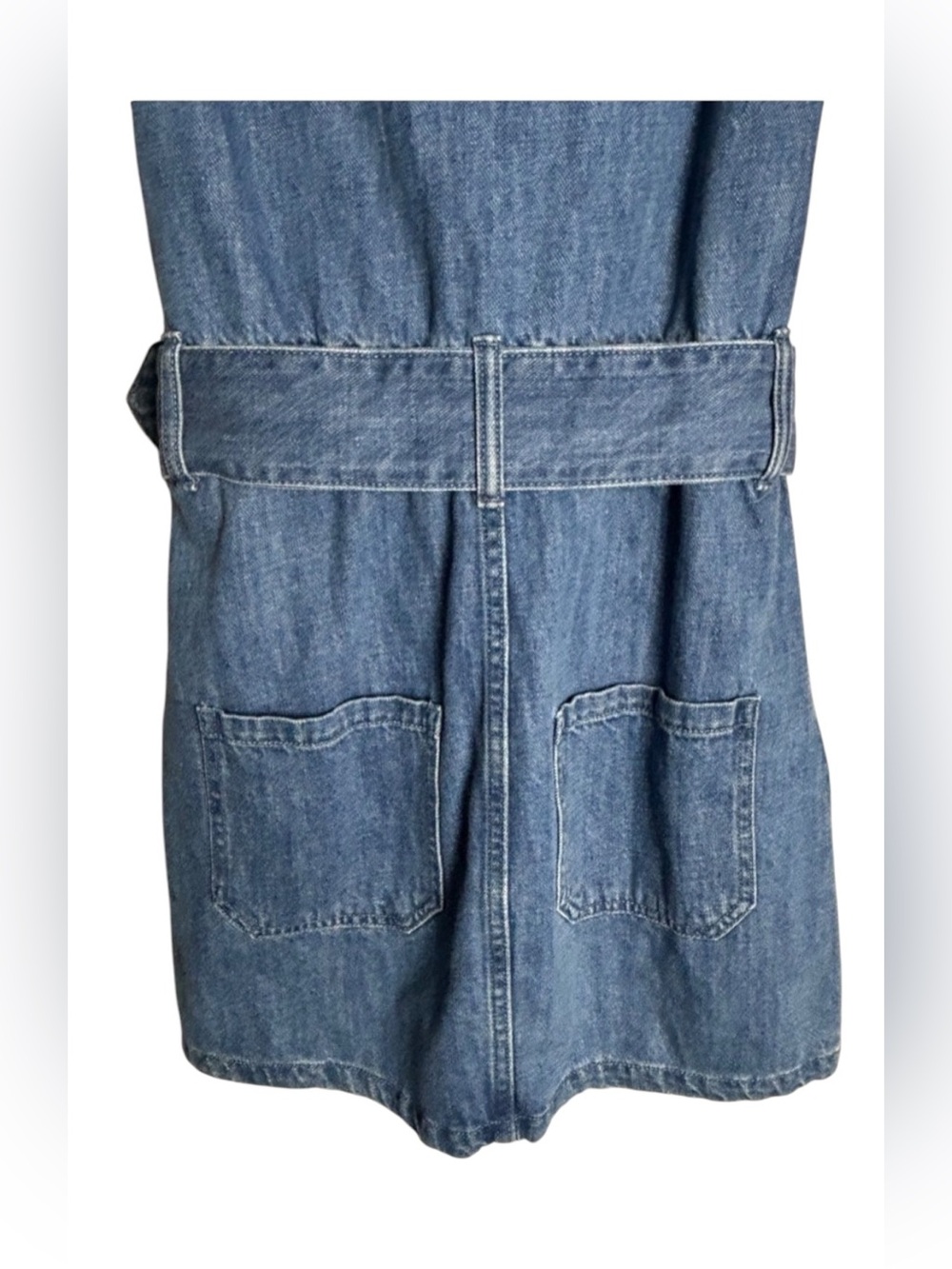 Show Me Your MuMu Oxford Puff Sleeve Belted Zip Up Mini Dress in Stormy Blue- XS - Picture 7 of 9